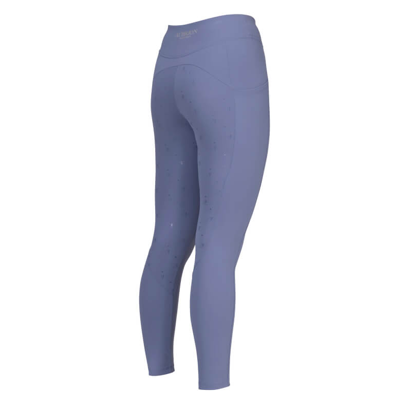 Back view of Aubrion Equestrian Riding Tights Storm in light purple with subtle dotted details.