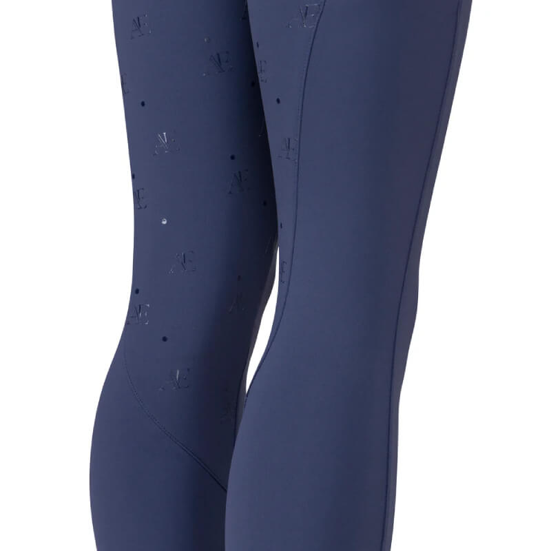 Close-up of Aubrion Equestrian Young Rider Riding Tights Midnight with subtle embossed pattern.