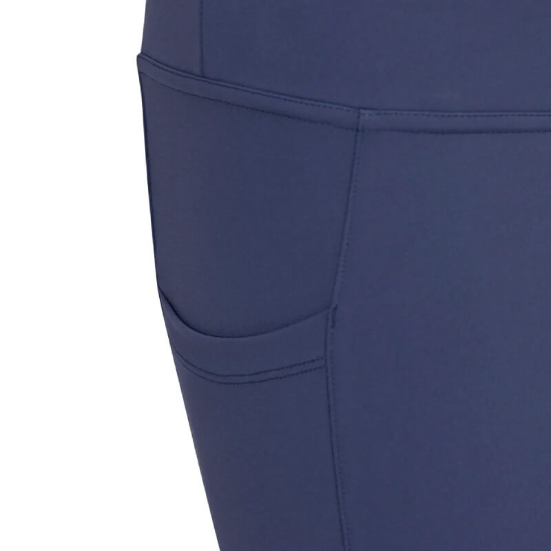 Aubrion Midnight riding tights: blue, side pocket, full-seat silicone grip, Young Rider style.