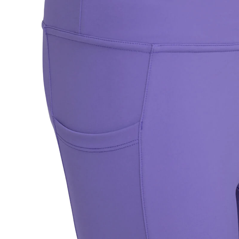 Close-up of Aubrion Young Rider Riding Tights in heather with seam and left hip side pocket.