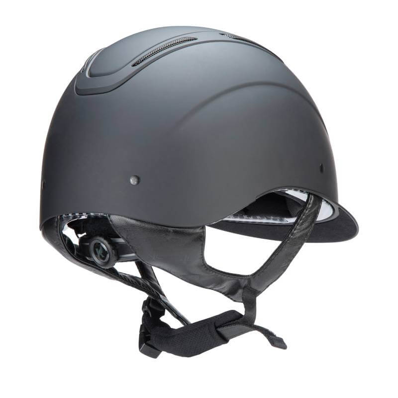 Shires Karben Amity SMRT Riding Hat Black with chin strap and ventilation openings.