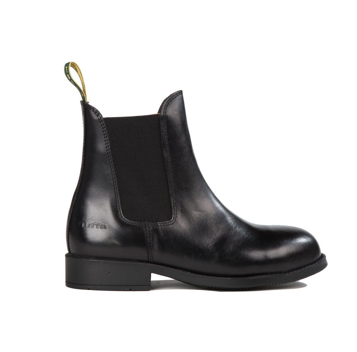 Tuffa Spartan Steel Toe Boot Black—leather Chelsea style with elastic side panel and pull tab.
