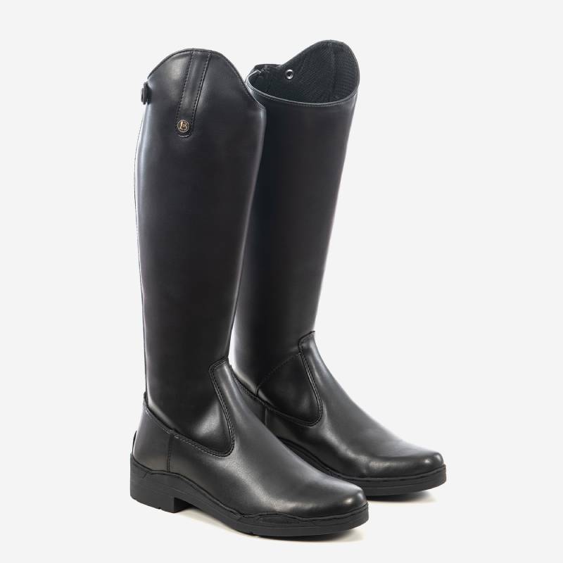 Brogini Modena Synthetic Long Boot Wide with low heels, side buttons, and smooth finish.