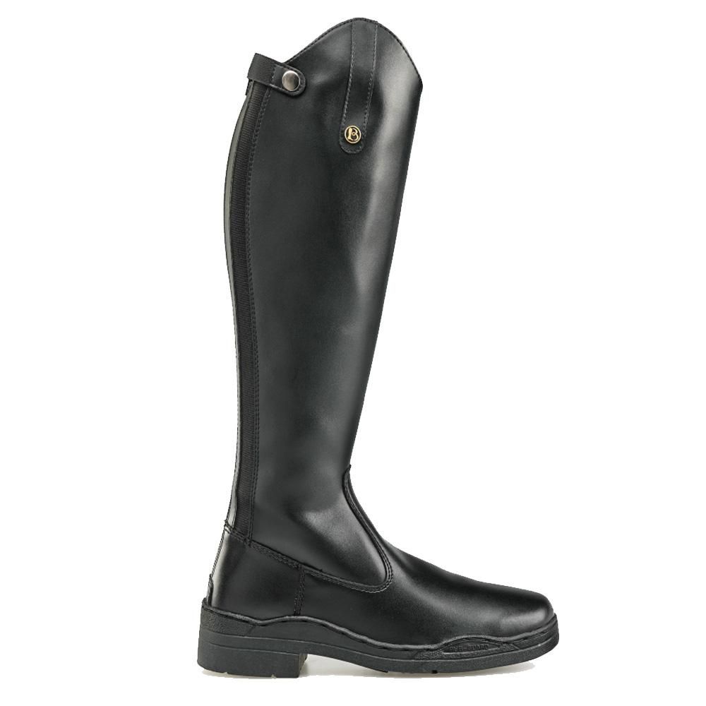 Brogini Modena Synthetic Long Boot Wide features a low heel and button detail near the top.
