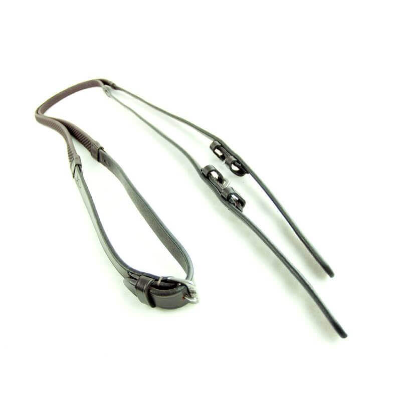 Dever Ascot Bio Grip Reins with buckles, shown flat on a white background.