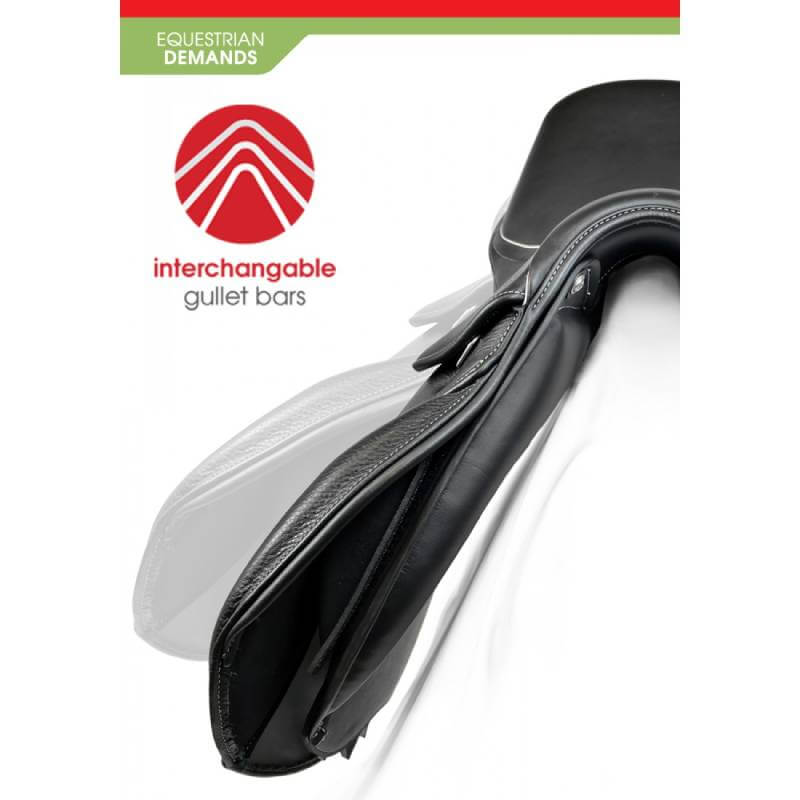 Close-up of a John Whitaker Bedale GP Jump Saddle, featuring an interchangeable gullet system.