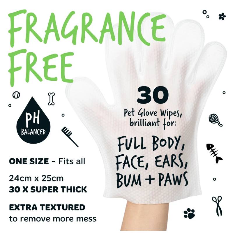 Bugalugs Fragrance Free Glove Pet Wipes for Full Body, Bum & Paws 30 Glove Wipes