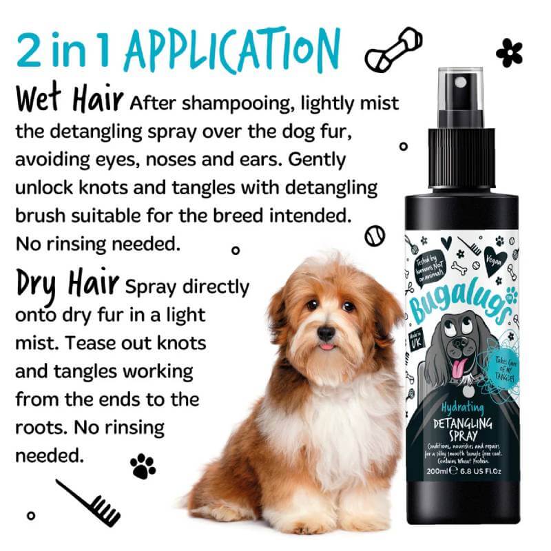 Dog with Bugalugs Detangling Spray Original for Dogs 200ml for wet or dry hair use.