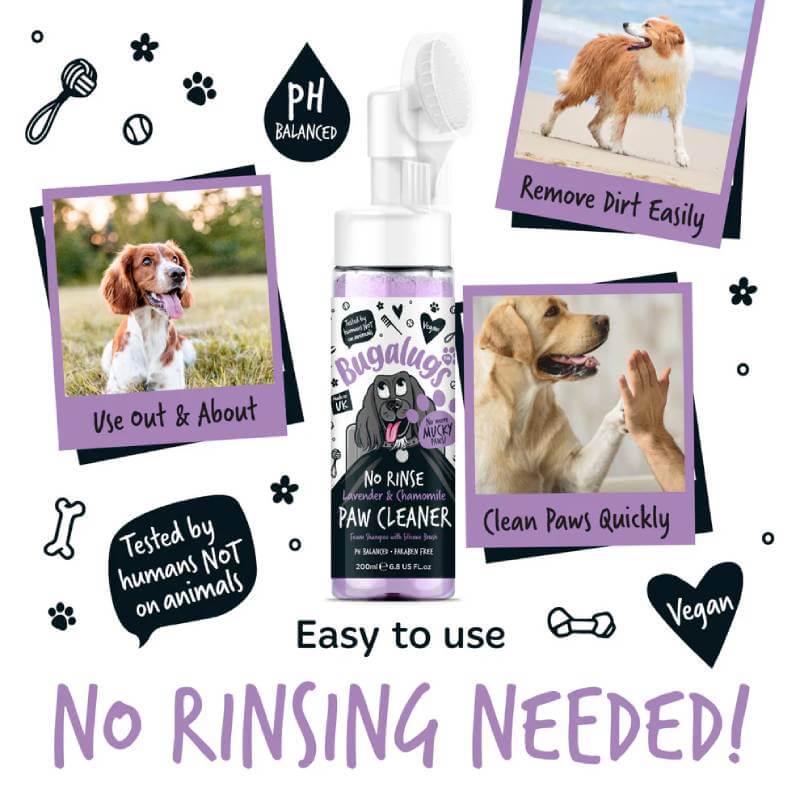 Bugalugs No Rinse Paw Cleaner Lavender & Chamomile for Dogs & Cats 200ml spray bottle.