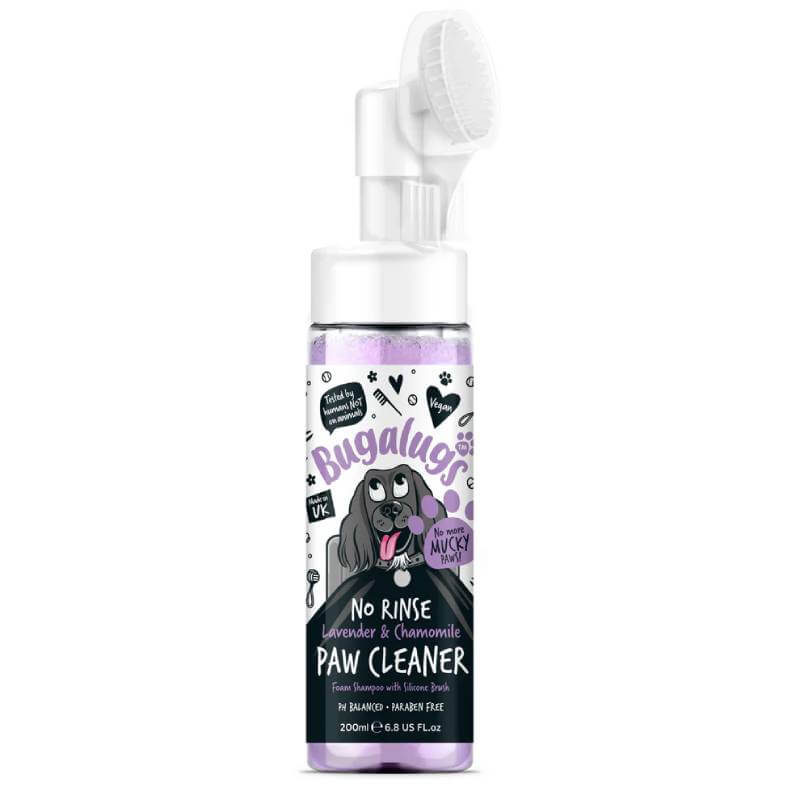 Bugalugs No Rinse Paw Cleaner Lavender & Chamomile for Dogs & Cats 200ml with silicone brush.