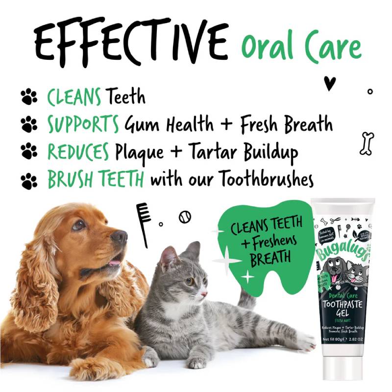 Bugalugs Dental Care Toothpaste Gel for Dogs & Cats 75g keeps your pets’ breath fresh.