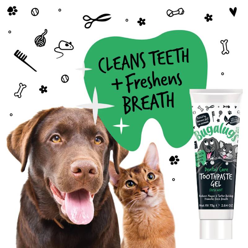 Bugalugs Dental Care Toothpaste Gel for Dogs & Cats 75g cleans teeth & freshens pet breath.