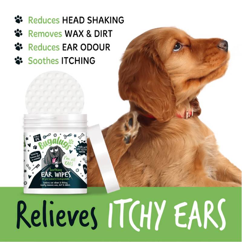 Bugalugs Soothing Ear Wipes for Dogs & Cats 100pk—cleans ears and relieves itching.