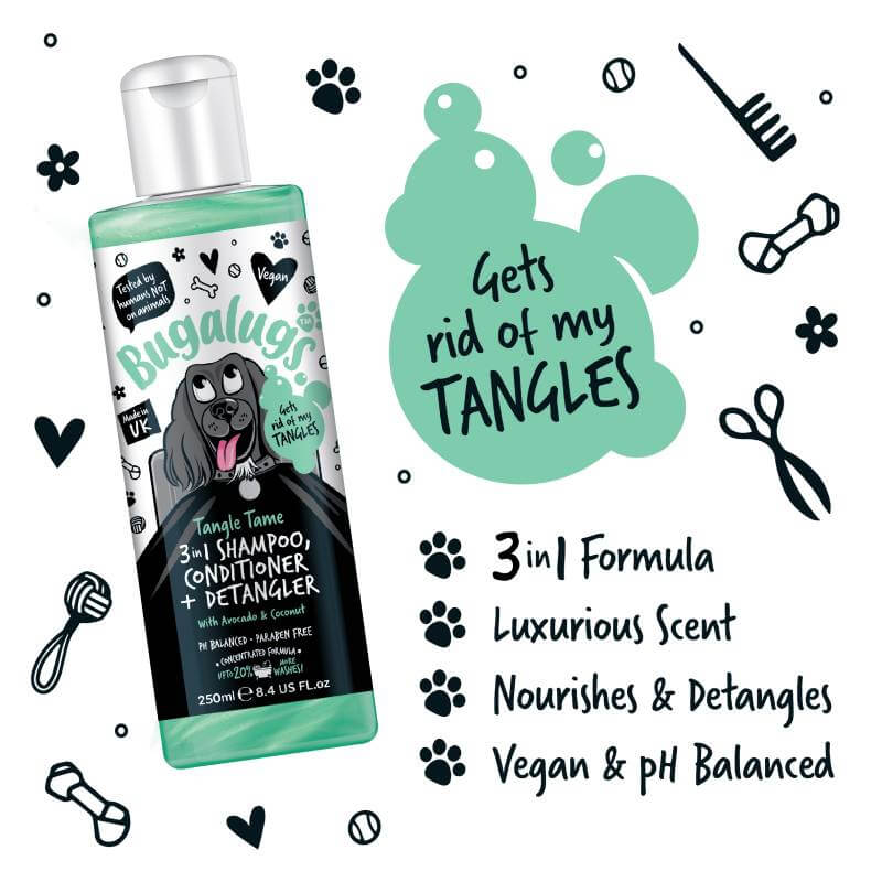 Bugalugs 3in1 Avocado & Coconut Dog Shampoo & Conditioner 250ml with tangle tame.
