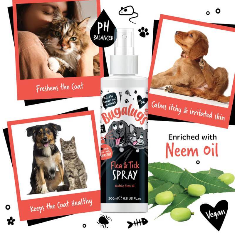 Bugalugs Flea & Tick Spray for Dogs & Cats 200ml—protects pets and supports a healthy coat.
