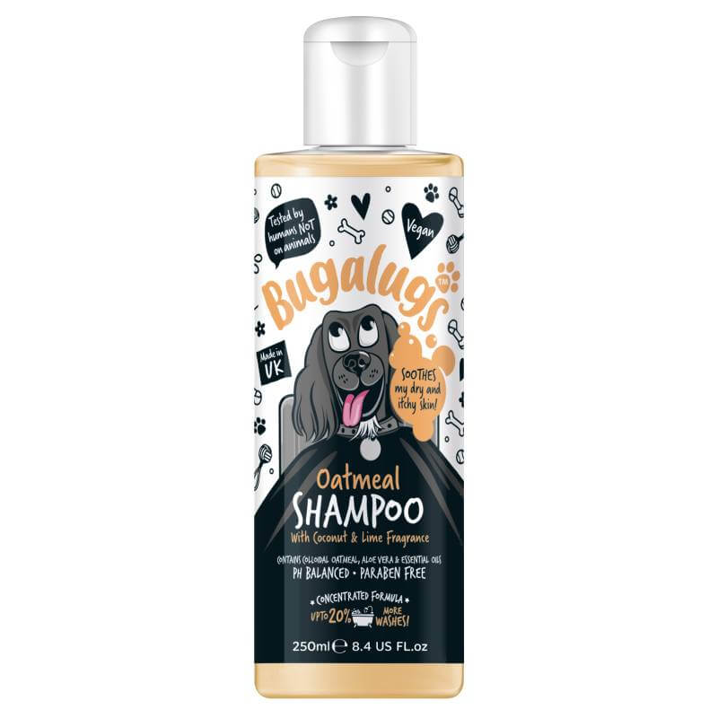 Bugalugs Coconut & Lime Oatmeal Aloe Dog Shampoo 250ml for itchy skin relief.