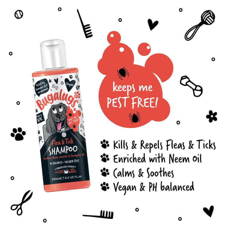 Bugalugs Flea & Tick Dog Shampoo 250ml repels pests and keeps your pet protected.