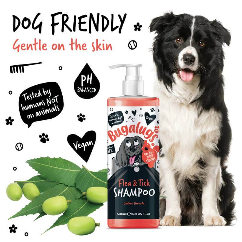 Bugalugs Flea & Tick Dog Shampoo 250ml with natural ingredients for Border Collies.