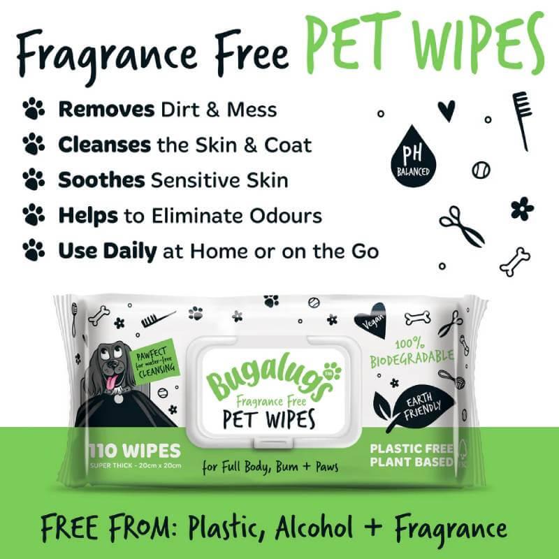 Bugalugs Biodegradable Wipes 110pk: fragrance-free, pH balanced, eco-friendly & alcohol-free.