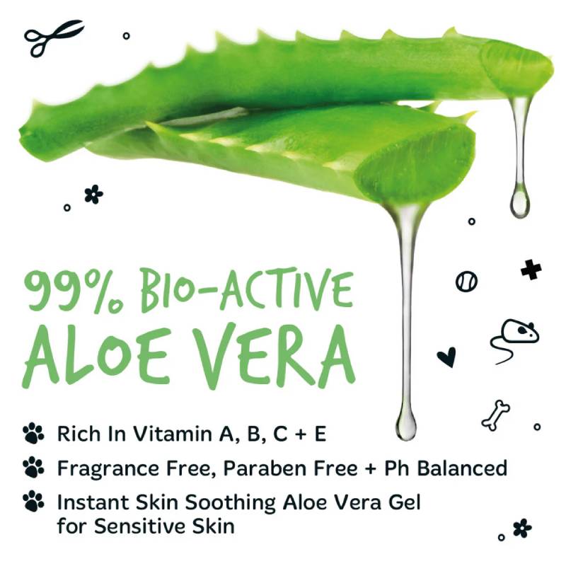 Bugalugs Aloe Vera Soothing Gel soothes skin, perfect for dogs' and cats' care routines (250ml).