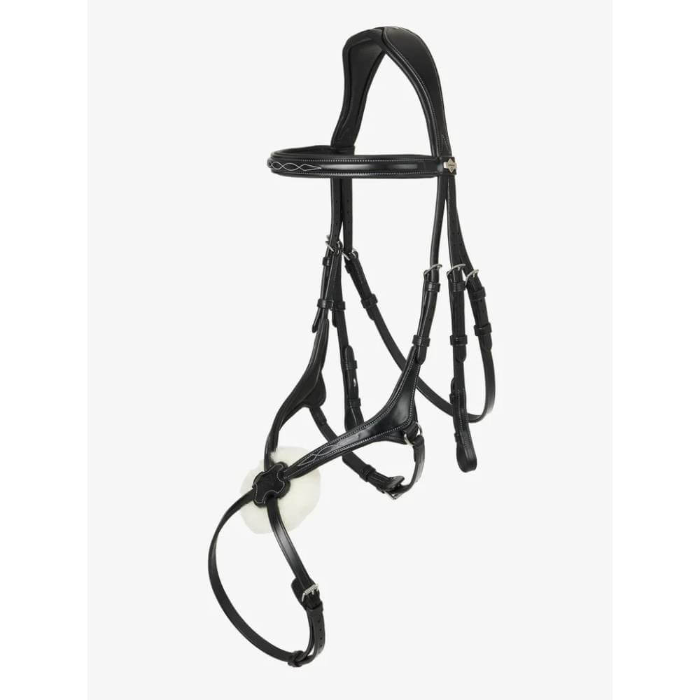 LeMieux Grackle Bridle Black features European leather and an anatomically shaped headpiece.