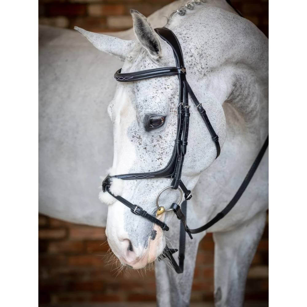 LeMieux Grackle Bridle Black features European leather and an anatomically shaped headpiece.