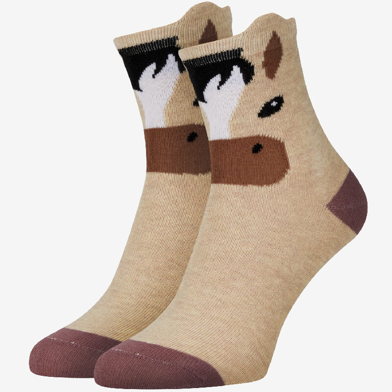 LeMieux Mini Character Socks 2 Pack Dream: cute beige pony socks with brown toes & heels.