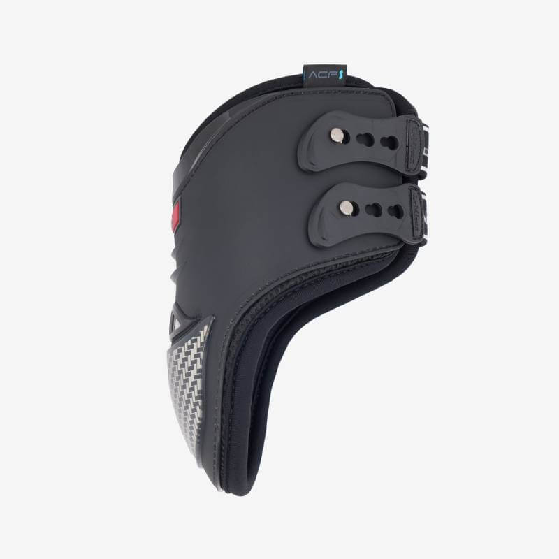 LeMieux Exo-Flex Fetlock Boot Black/Silver, side view, with carbon fiber and double buckles.