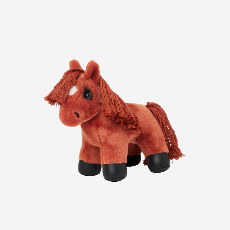 LeMieux Tiny Pony Thomas is a small, brown plush pony with black hooves and a white spot.