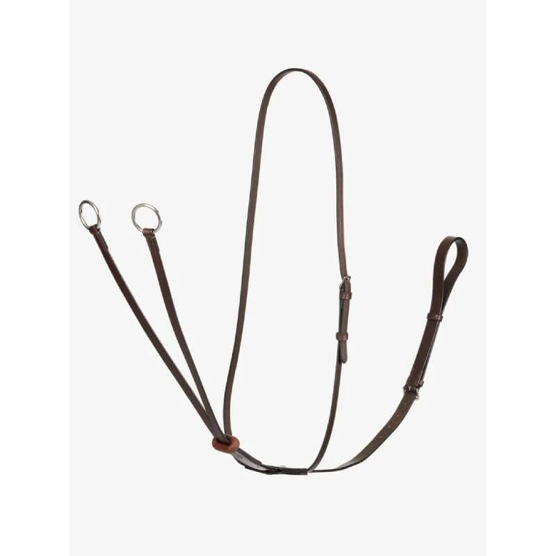 LeMieux Arika Running Martingale in Havana/Silver: brown leather breastplate with metal rings.