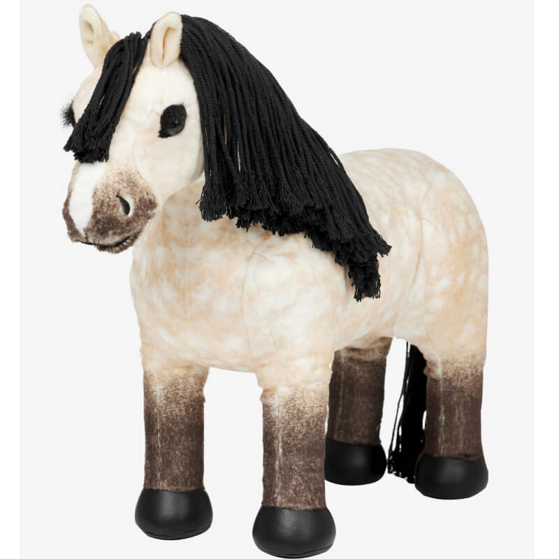 LeMieux Toy Pony Dream plush horse by LeMieux with black mane, dark hooves, and accessories.