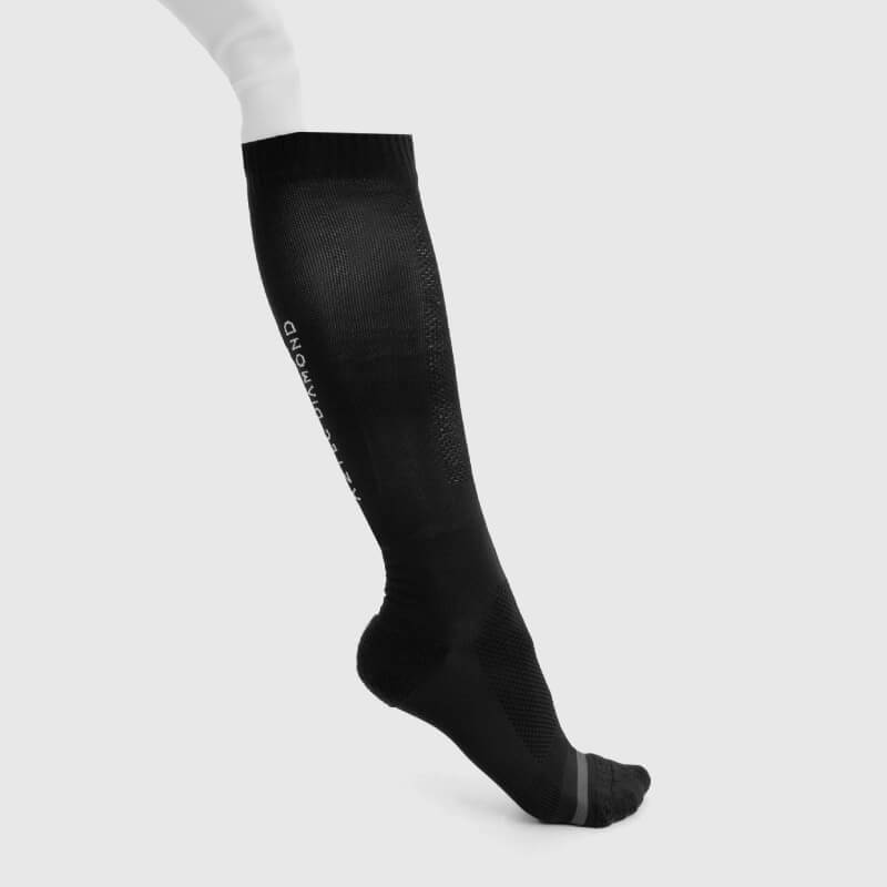 Aztec Diamond Technical Sock Black 2pk, shown side view on mannequin leg with plain background.