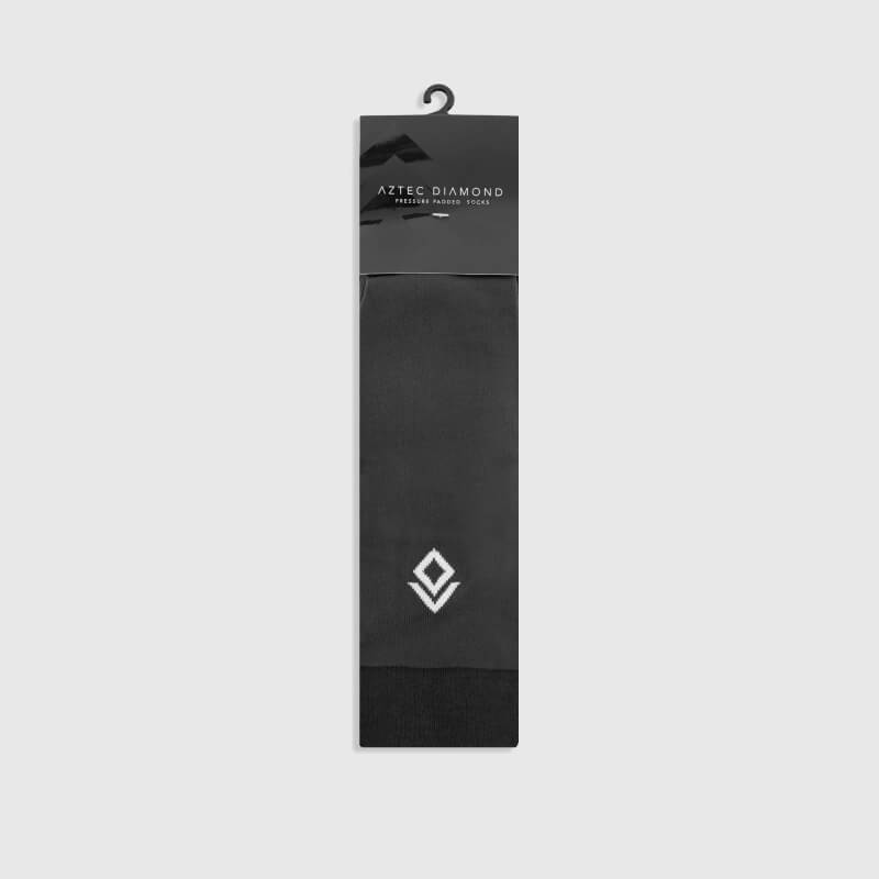 Aztec Diamond Pressure Padded Sock Black 2pk with white logo and branded label.