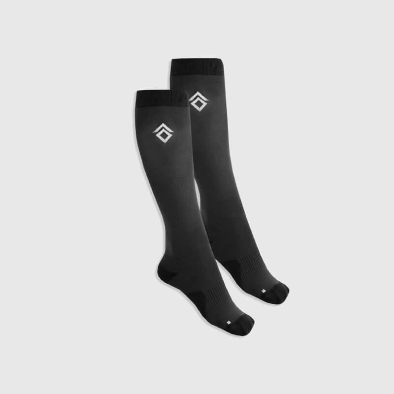 Aztec Diamond Pressure Padded Sock Black 2pk: knee-high, white logo, comfort cushioning.