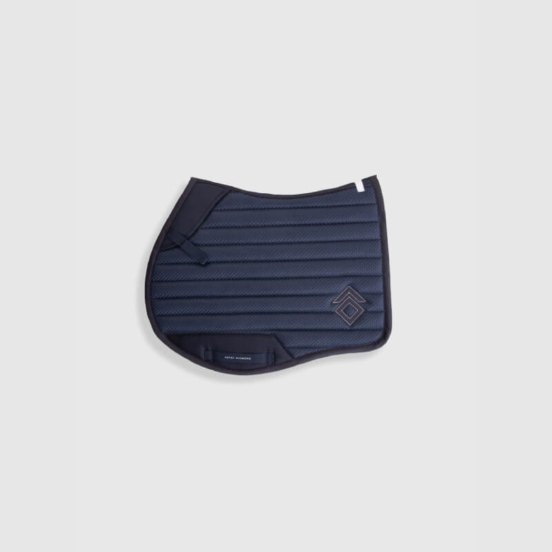 Aztec Diamond Mesh Saddle Cloth Jump Cut Navy with quilted design, small stitched logo.