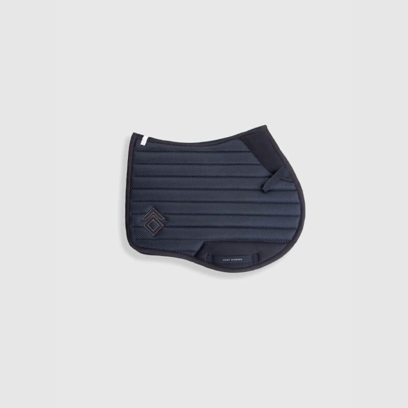 Aztec Diamond Mesh Saddle Cloth Jump Cut Navy—luxury pad with black trim for jumping.