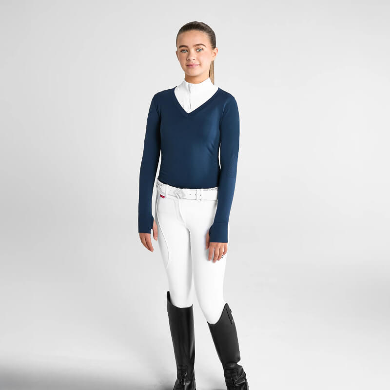 Child models Aztec Diamond YR Show Sweater Navy, facing forward against plain white background.