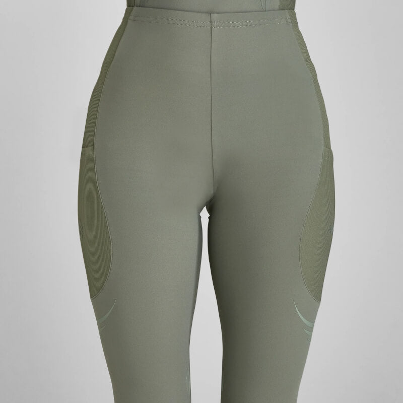 Aztec Diamond Define Leggings Knee Grip Sage in recycled fabric with textured side panels.