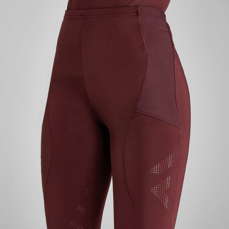Aztec Diamond Core Leggings Knee Grip Cherry with mesh panels and subtle thigh patterns.