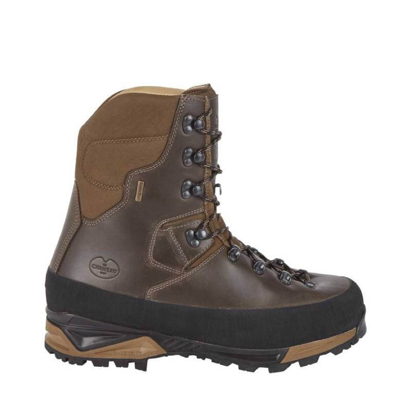 Le Chameau Mouflon 2.0 Extreme 10'' waterproof brown leather boot with black sole and metal eyelets.