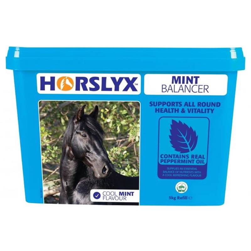 Horslyx Mint tub with hoof support, vitamins, minerals & trace elements.