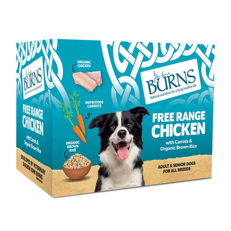 Burns Penlan Tray Range Chicken 8x395g wet dog food with carrots & brown rice for allergies.