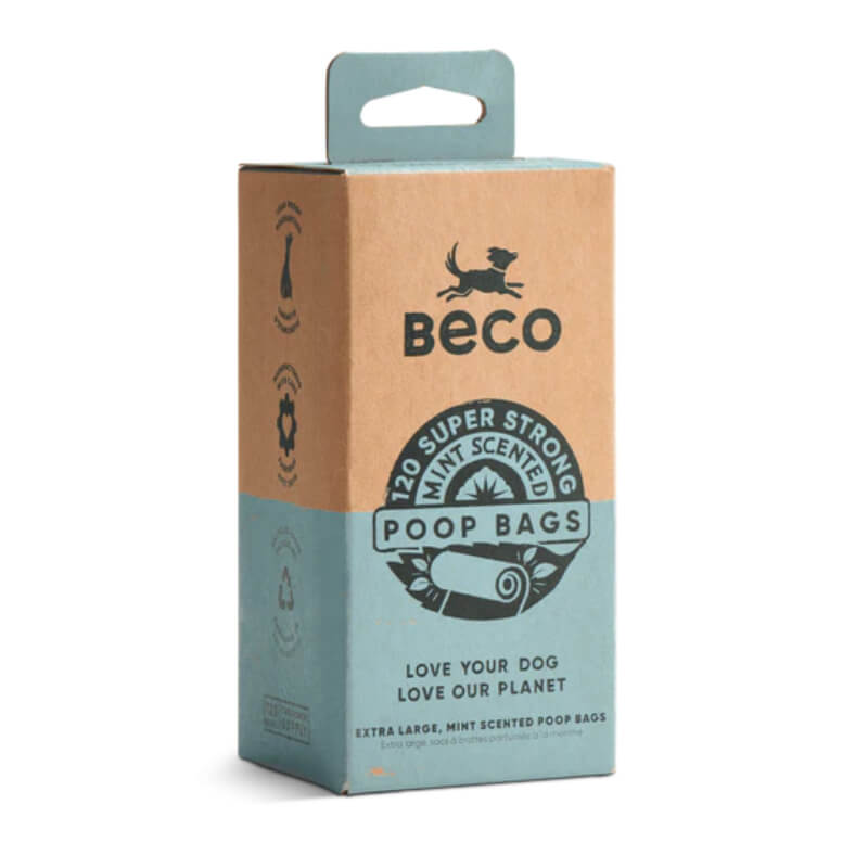 Beco Large Poop Bags Mint Scented for dogs, made from recycled material.