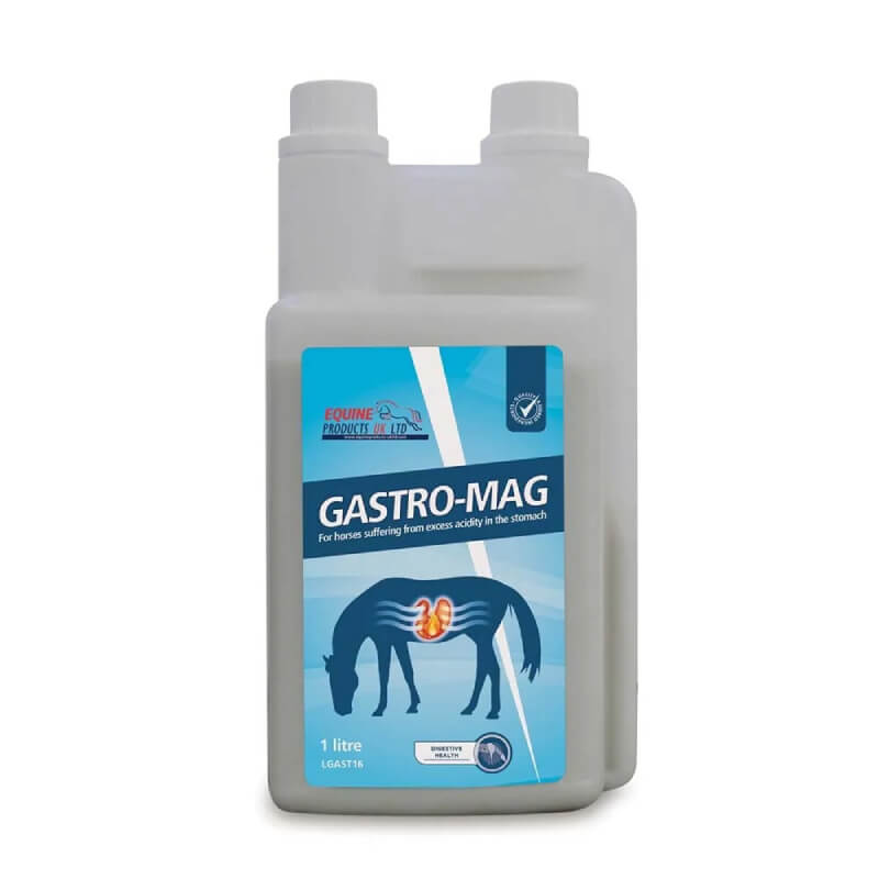 Equine Products Gastro-Mag 1Ltr is a feed supplement for equine stomach acidity.