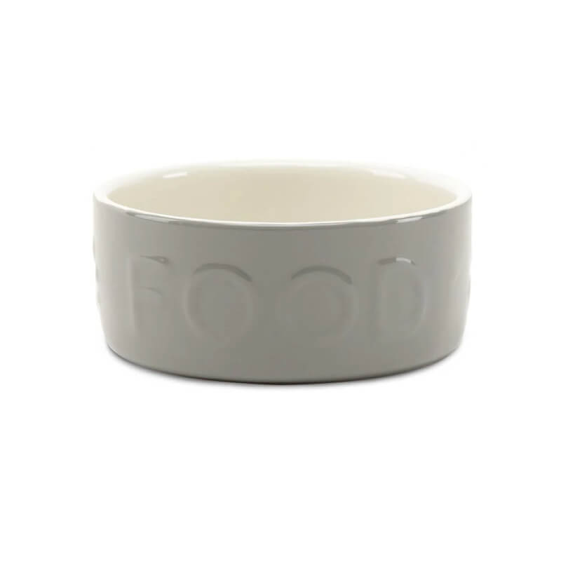 Scruffs Classic Food Bowl Grey 19cm—durable ceramic, "FOOD" embossed, ideal for daily use.