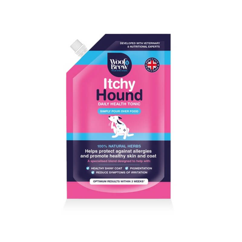 Pet n Pony Woof & Brew Itchy Hound 300ml tonic for healthy dog skin and coat.