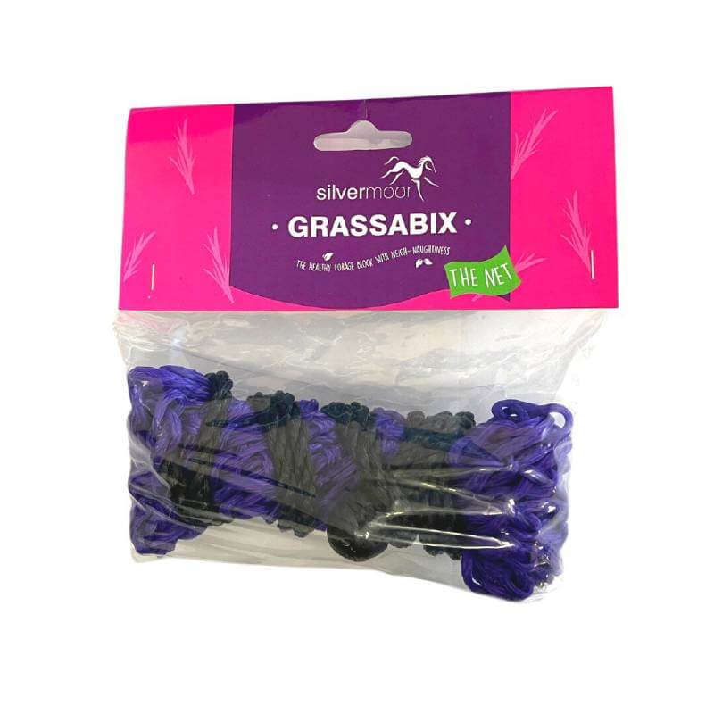 Silvermoor Grassabix Haynet in pink and clear pack with purple and black net inside.