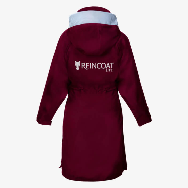 Reinwear Reincoat Lite Adult Burgundy rain jacket with hood, shown on a white background.