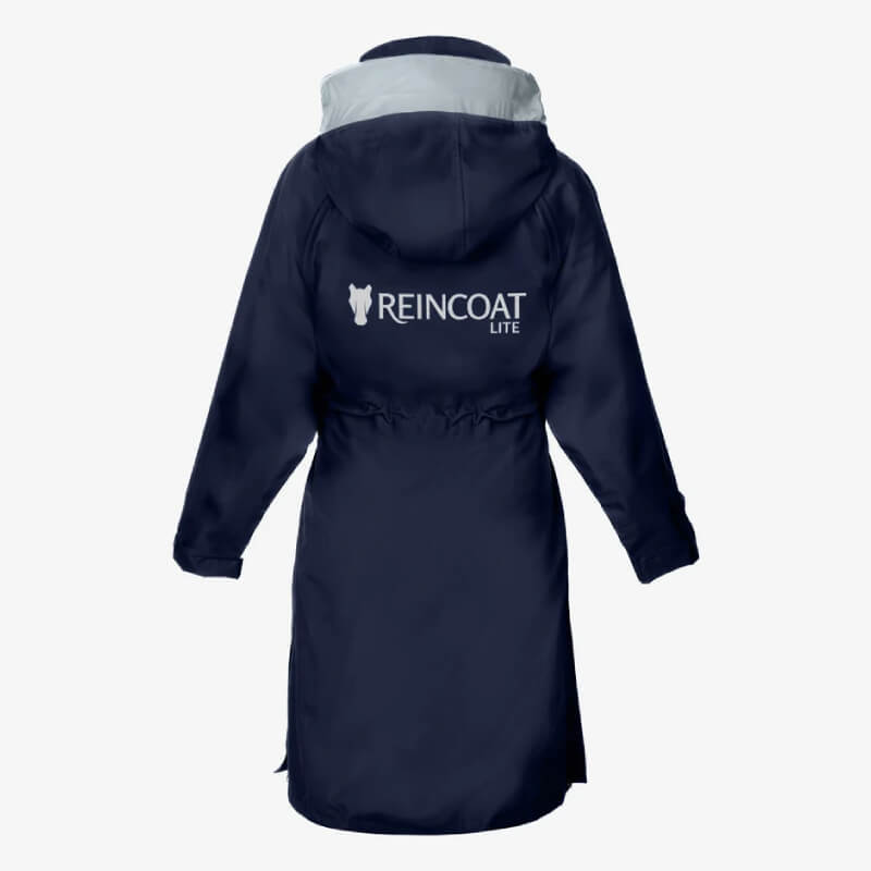 Reinwear Reincoat Lite Adult Midnight Navy: lightweight waterproof hooded coat with back logo.