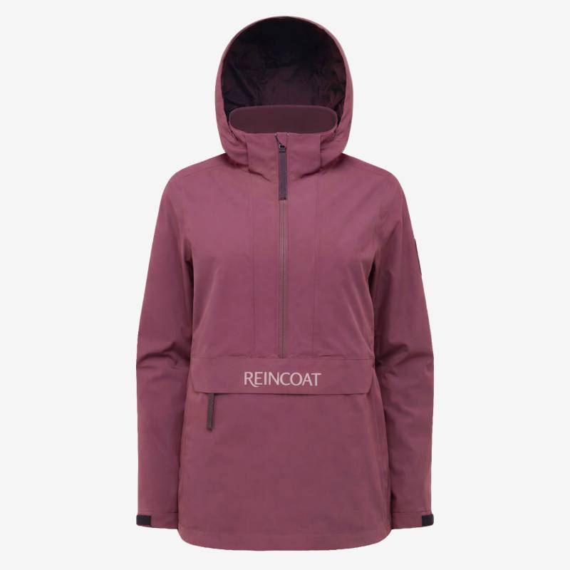 Reincoat Smock Lite Bloom by Reinwear: dusty rose, 20K waterproof, hood, half-zip, front logo.